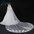 White Cathedral Lace Appliques Flores Soft Tulle Long Wedding Veil